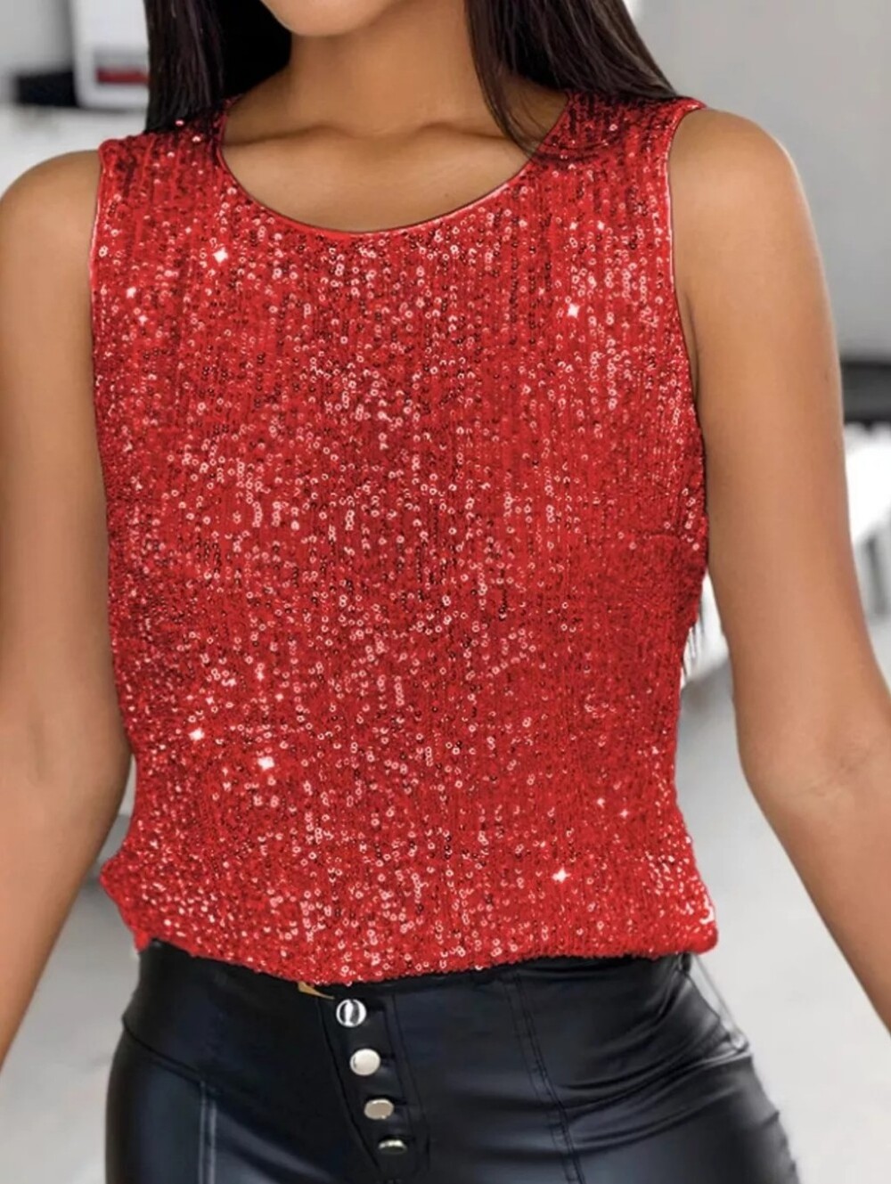 Red Sequin Sleeveless Top